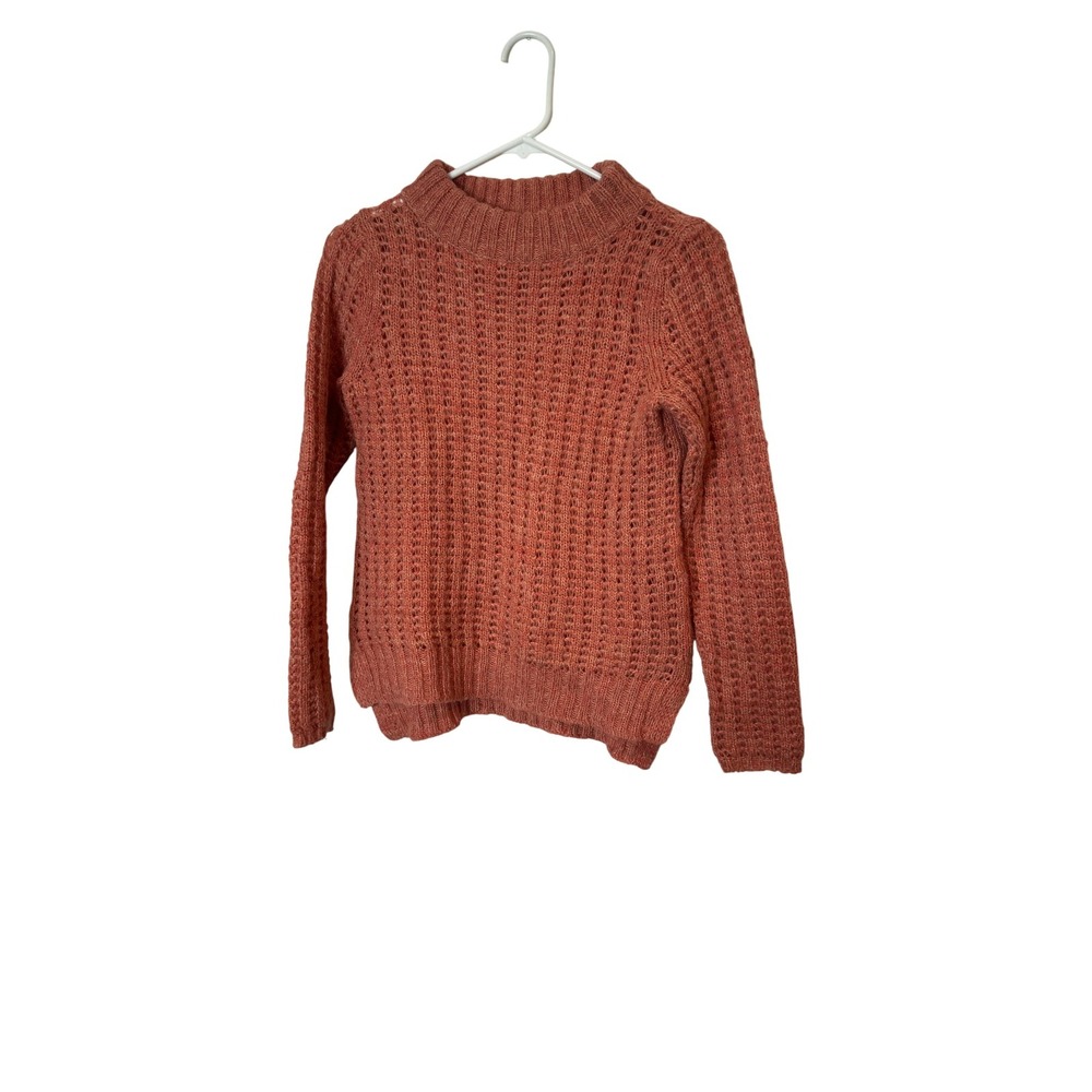 Field & Flower Sweater Womens XS Pink Wool Blend Mock‎ Neck Open Knit Pullover